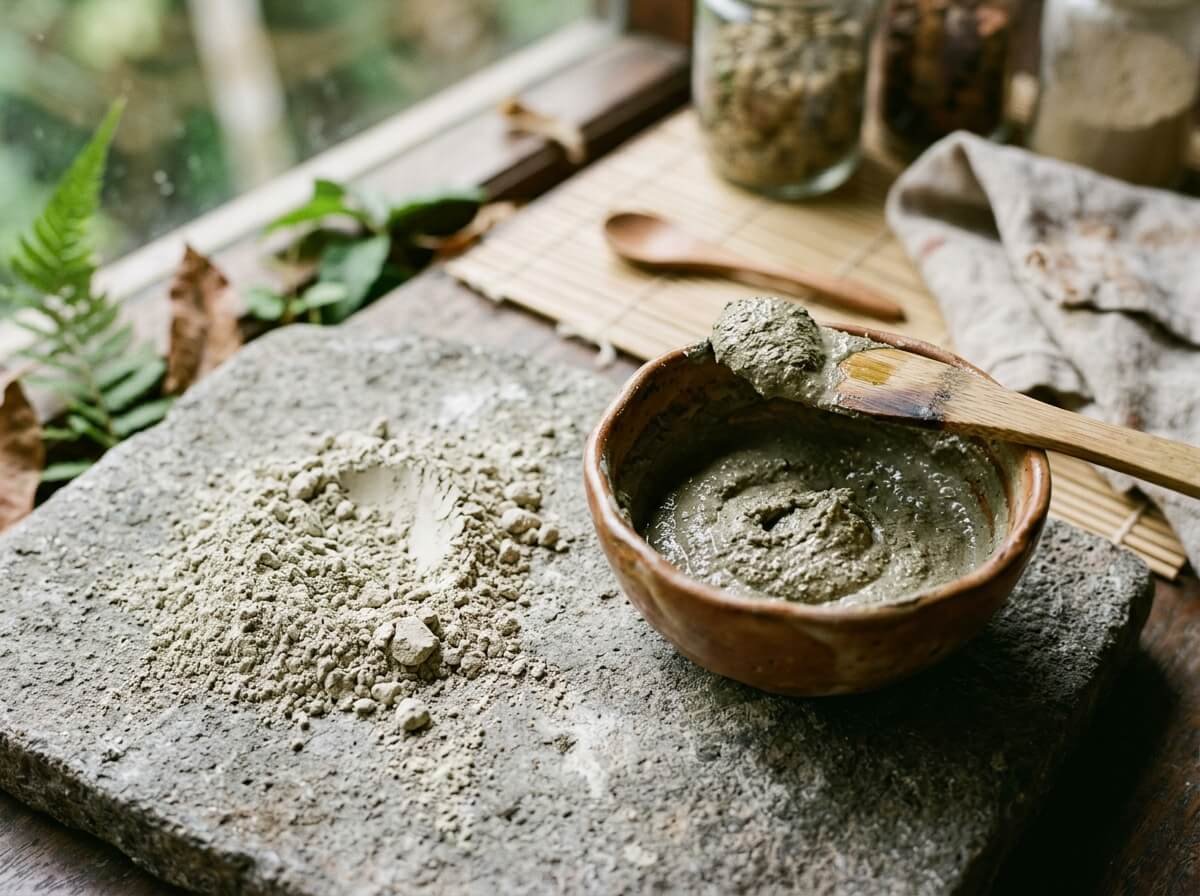 clay mask paste on a stone slab