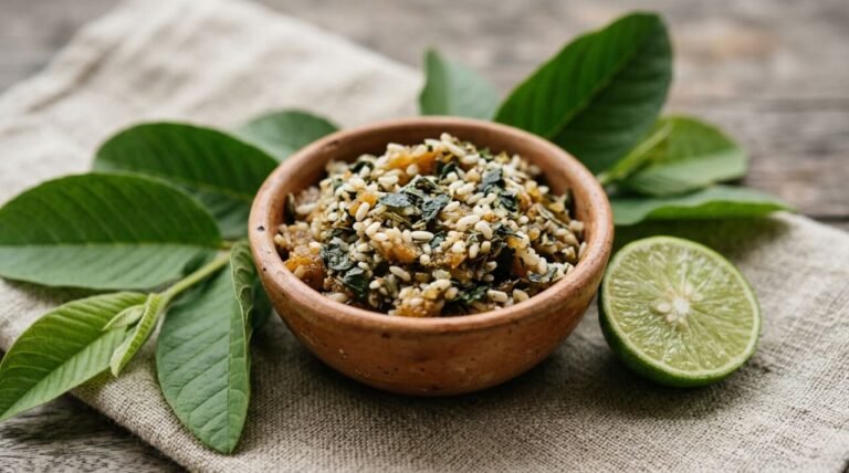 natural face scrub in a ceramic bowl with botanical grains