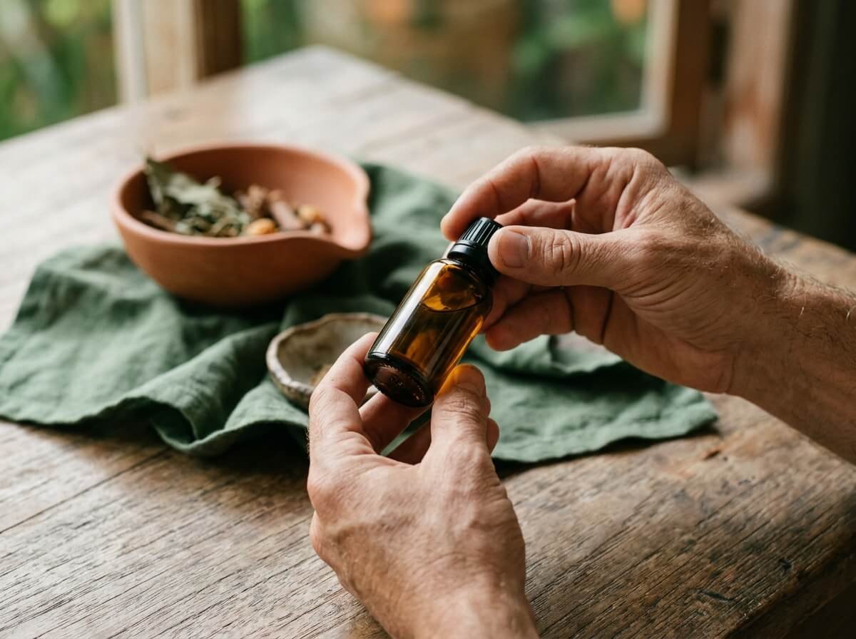 reading the ingredient label on a natural face serum bottle