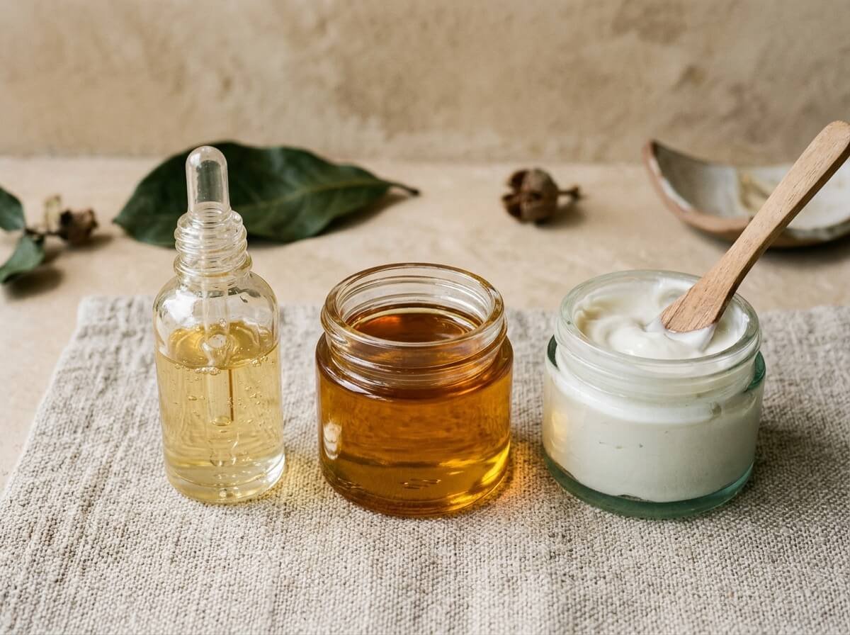 serum, face oil, and moisturizer textures compared side by side