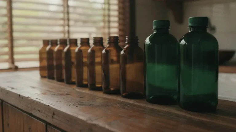 empty bottles lined up ready for refill at a Balinese refill station