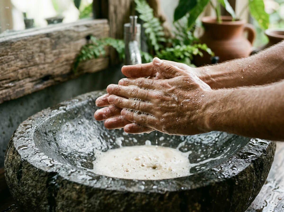 natural surfactant face wash lathering for the second cleanse step
