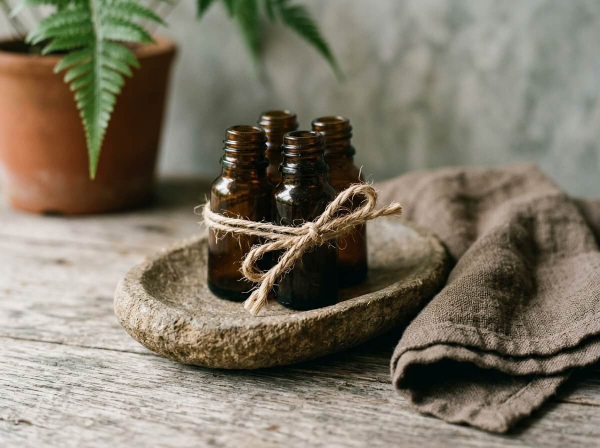 small amber essential oil bottles gathered as a starter gift ritual