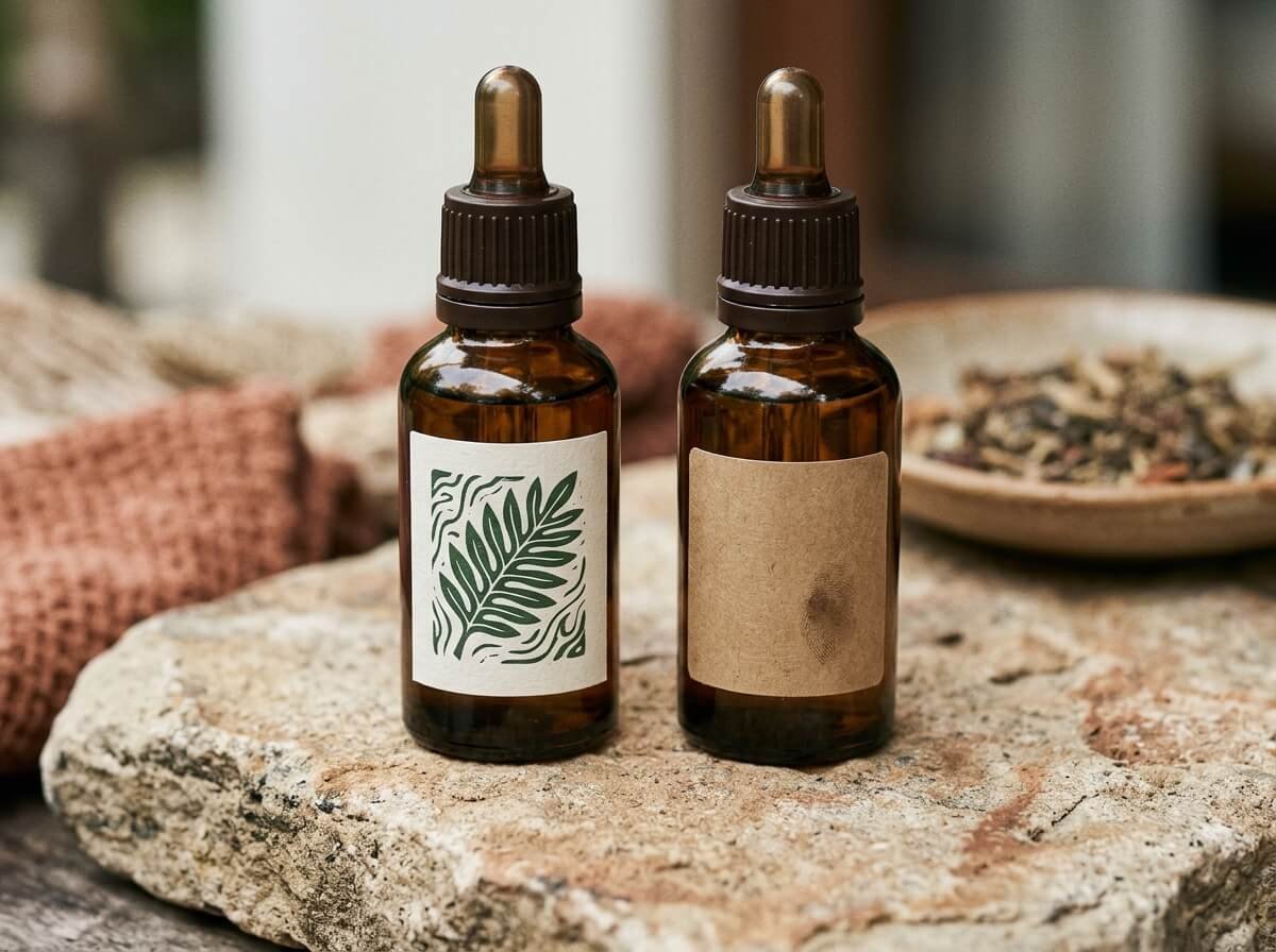 comparing essential oil bottle labels for authenticity