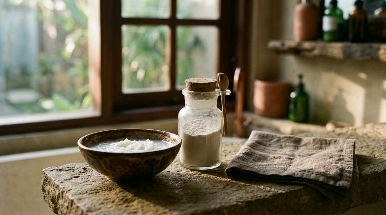 natural deodorant for sensitive skin ritual still life with coconut oil and arrowroot powder