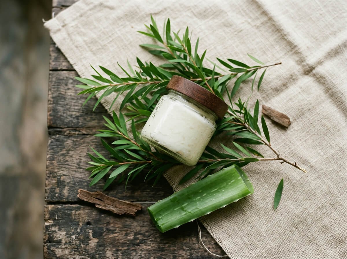Natural shampoo ingredients coconut oil tea tree aloe vera botanical