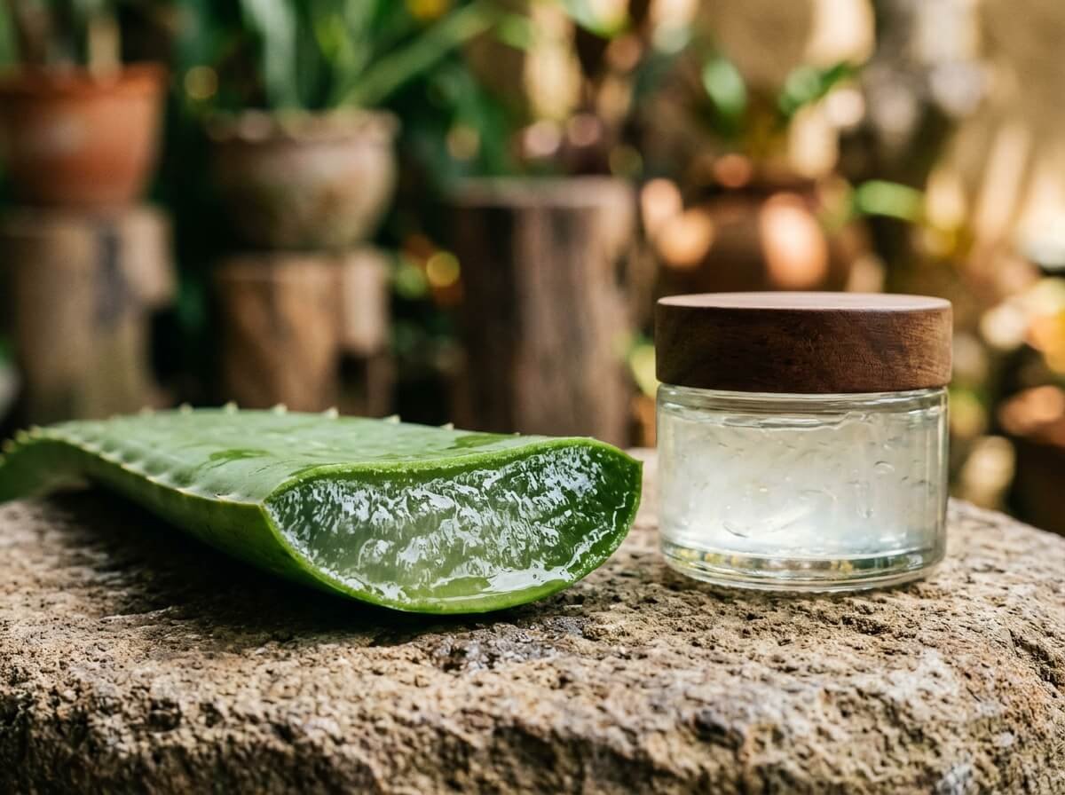Fresh aloe vera gel, a soothing after-sun skin ingredient
