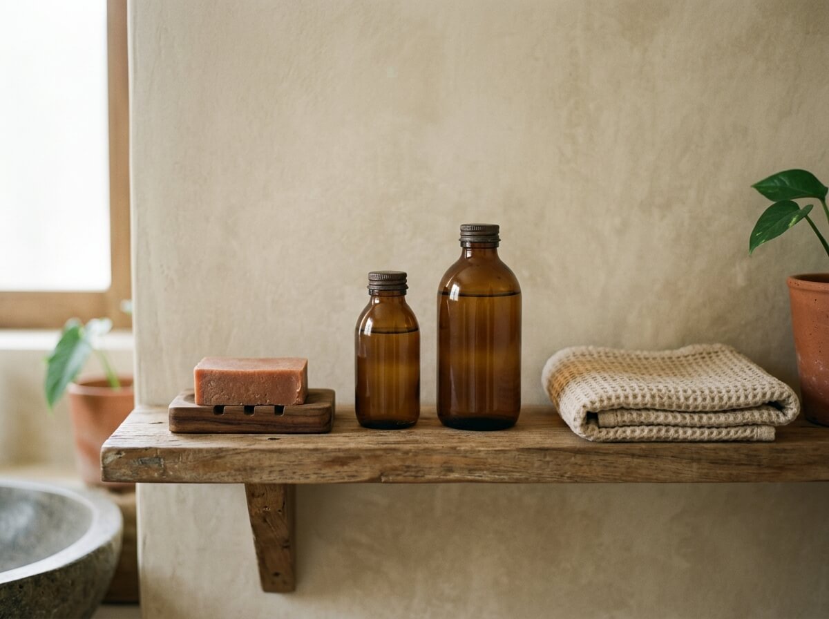 A minimal skincare shelf with only a cleanser and moisturiser, no toner needed