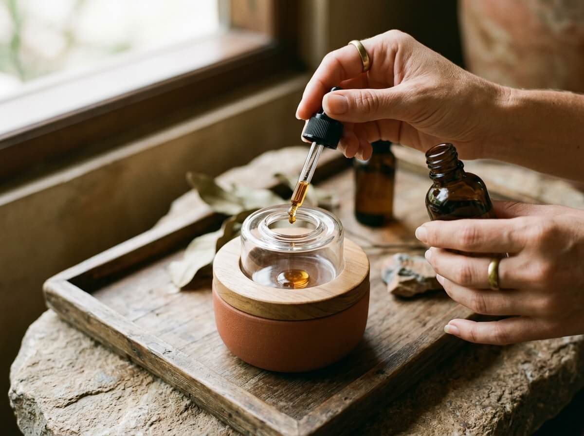 adding neat essential oil to a nebulizing diffuser glass reservoir