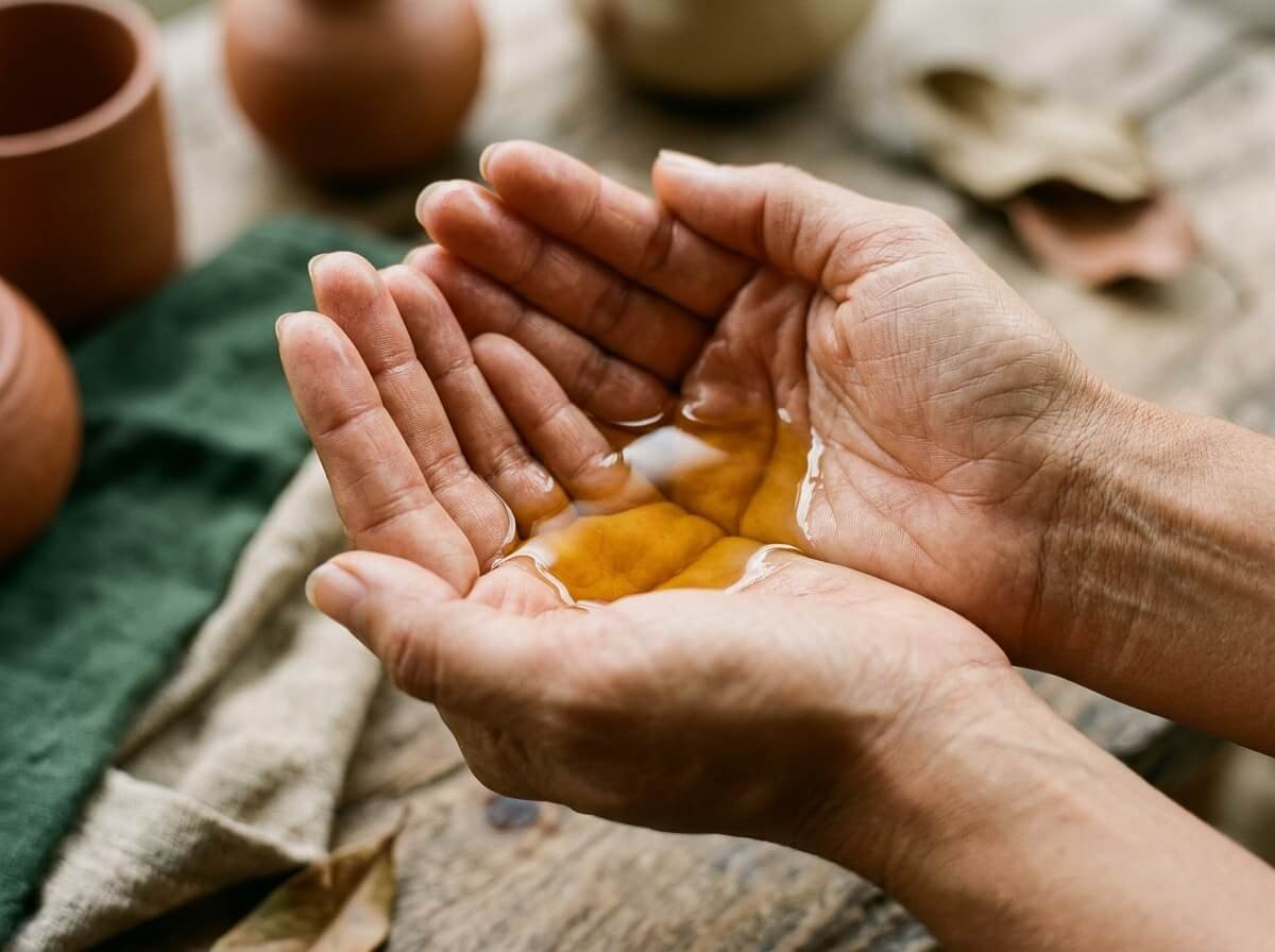 applying a non-comedogenic facial oil by hand