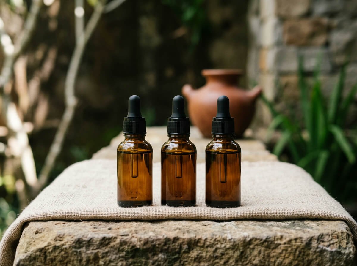row of botanical carrier oils with different comedogenic ratings