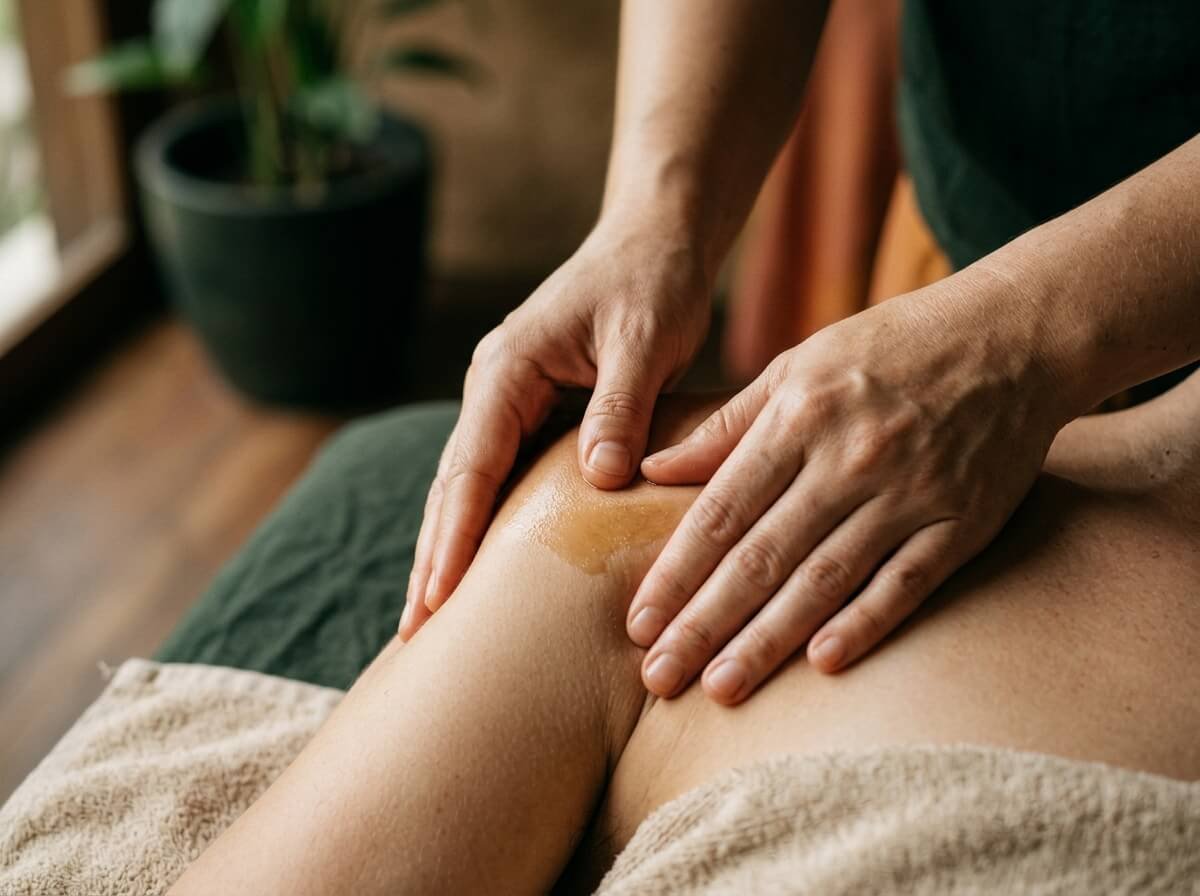 a simple shoulder massage sequence using warm body oil
