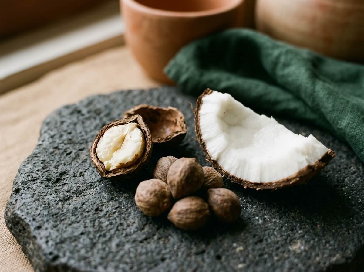 The botanical difference between a nut kernel, a seed, and a fruit oil source