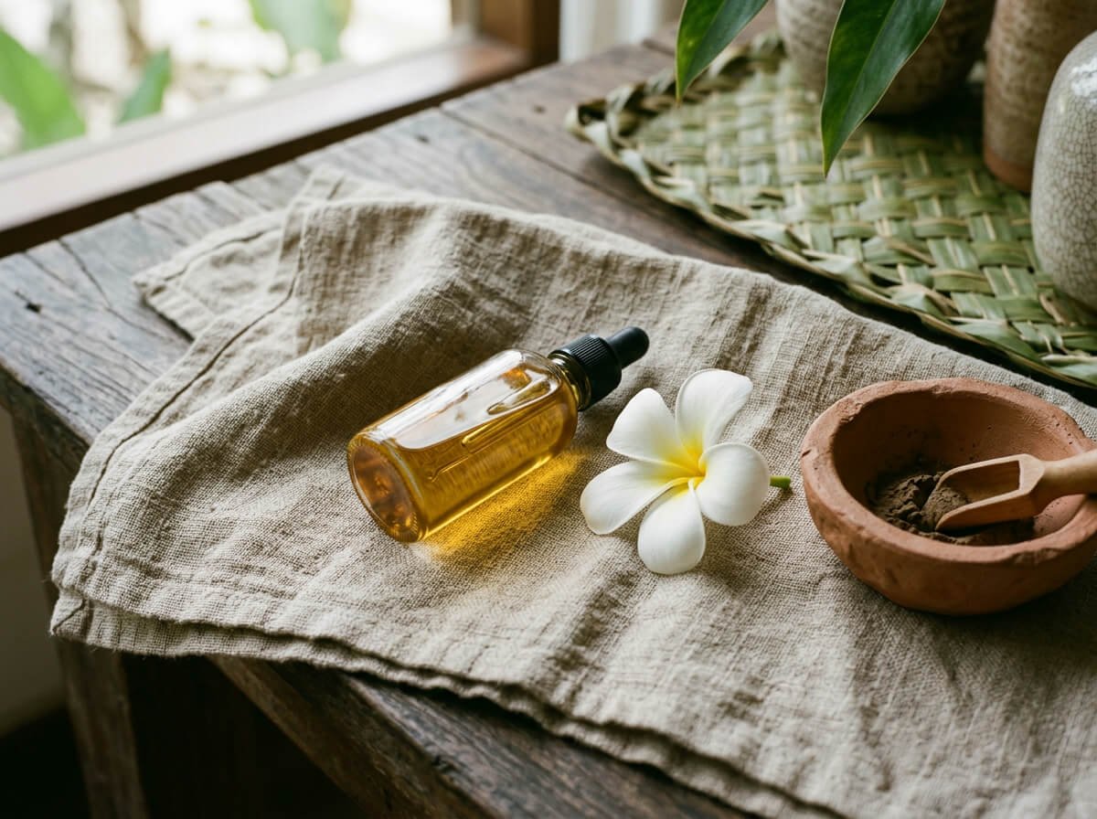 A quiet Balinese ritual moment with seed oil free skincare