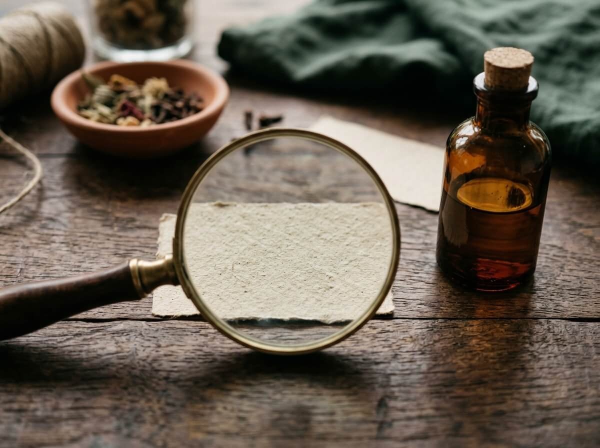Reading a skincare packaging label closely to avoid greenwashing claims
