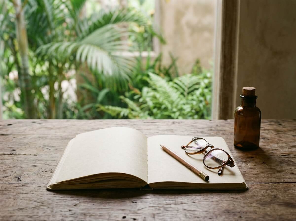 A notebook and amber bottle for weighing the evidence on essential oils