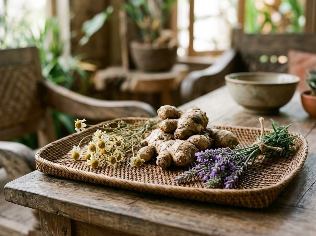 Ginger root, chamomile, and lavender, gentler botanicals for postpartum aromatherapy