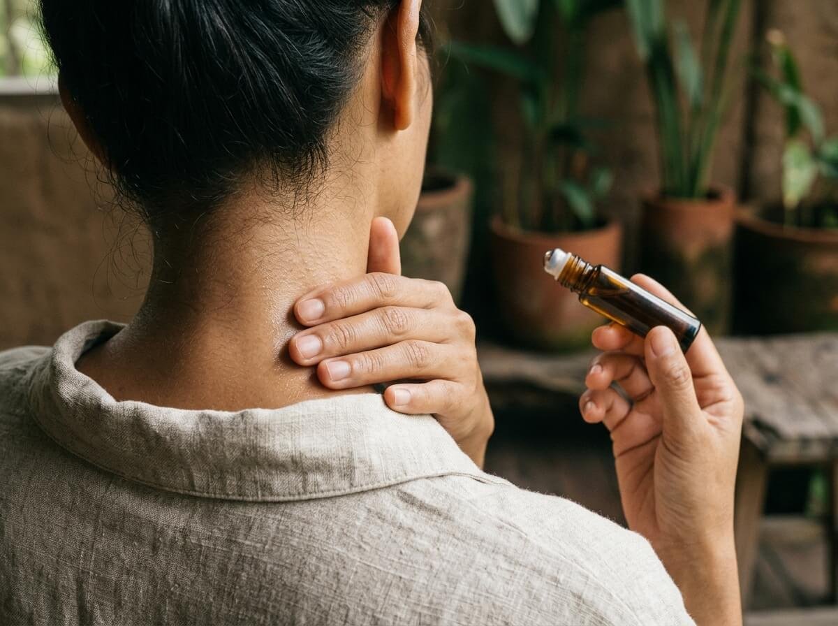 Applying diluted peppermint oil to the back of the neck, away from the eyes