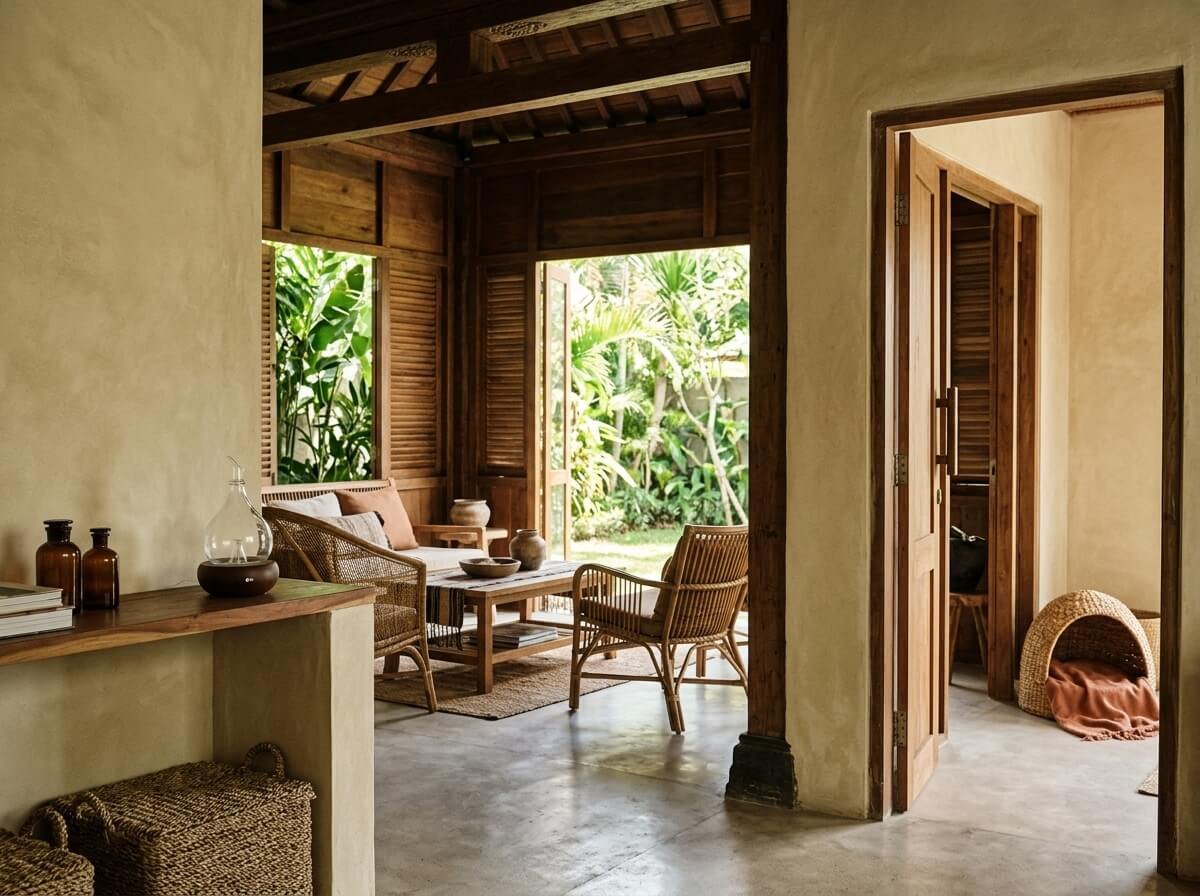 A ventilated room with the diffuser placed high and an open door so the pet can leave