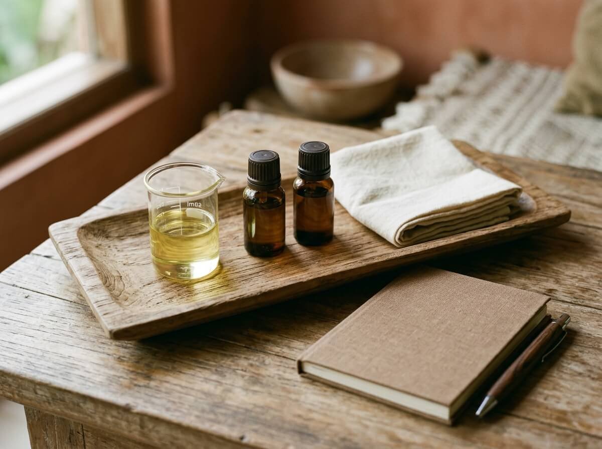 Measuring carrier oil to dilute fall essential oil blends safely