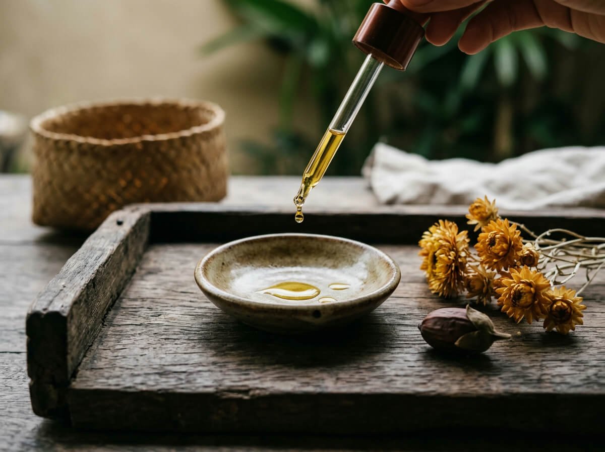Diluting helichrysum oil into a carrier for safe skin use