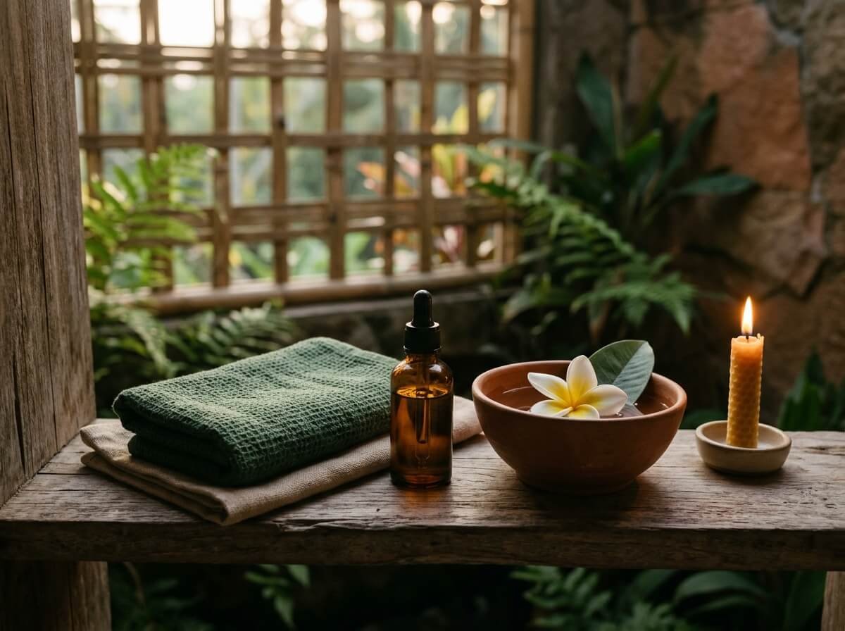 A simple evening skincare ritual with helichrysum serum in Bali