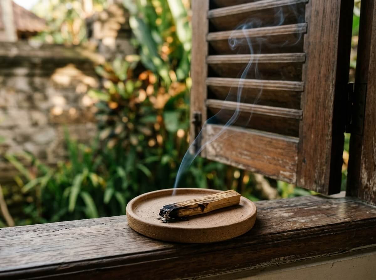 How to burn palo santo safely in a ceramic dish near an open window