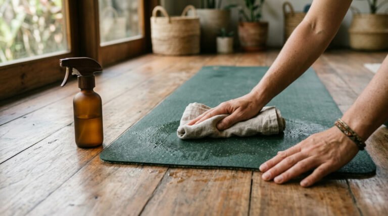 how to clean a yoga mat naturally with a natural spray and cloth