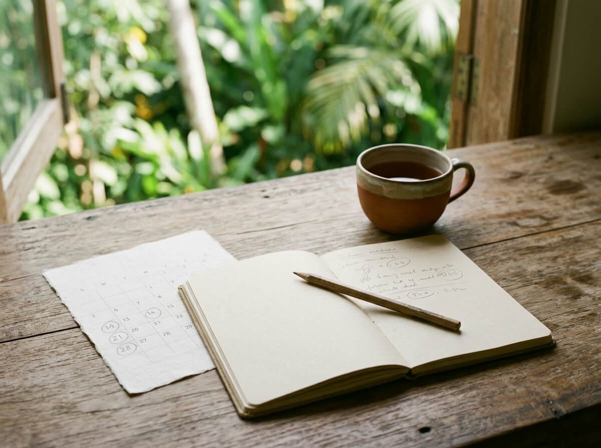 Tracking period symptoms in a notebook before talking to a doctor