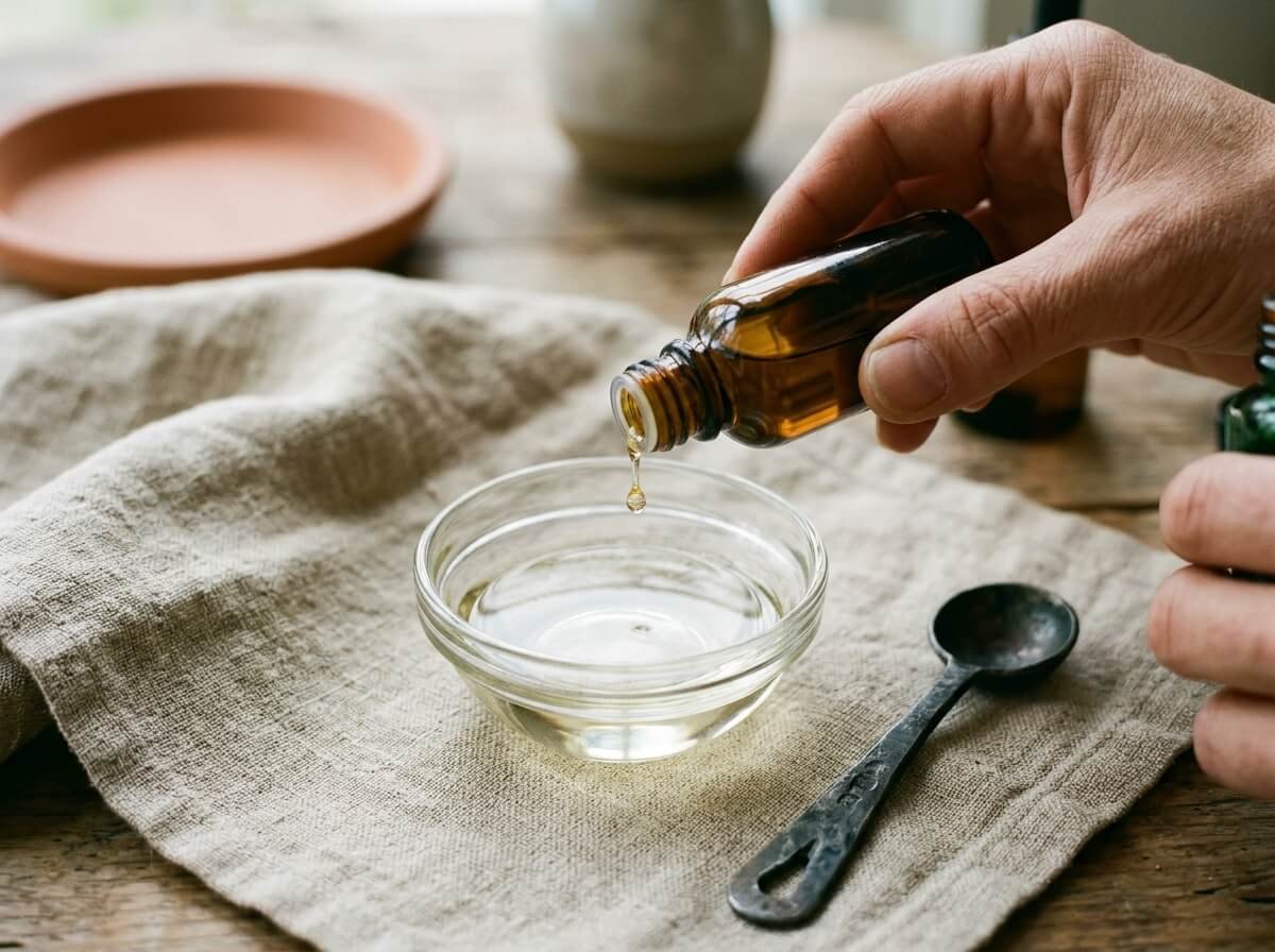 Measuring essential oil drops into carrier oil for a safe dilution
