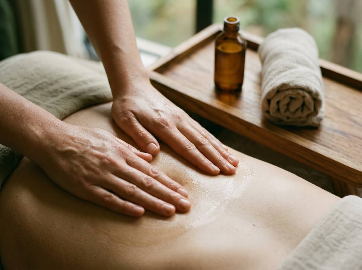 essential oils for menstrual cramps applied with a slow, warm massage