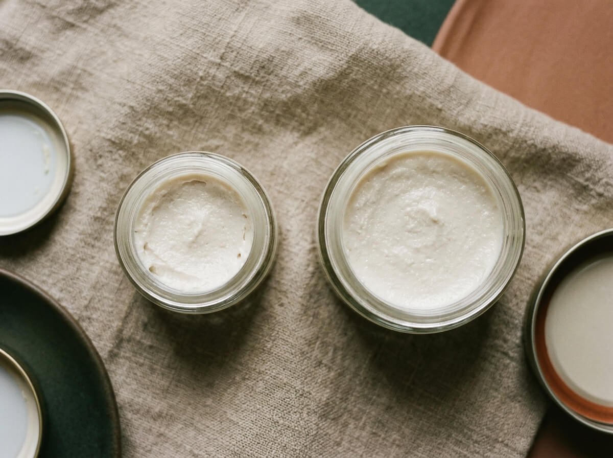 Natural eye cream jar beside a face moisturizer jar with near-identical texture