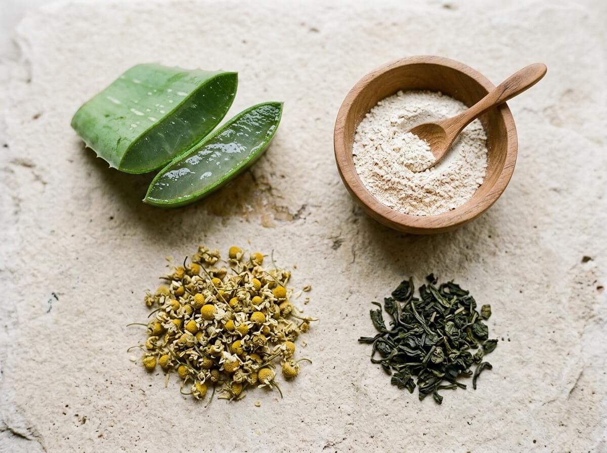 Aloe vera, oat, chamomile, and green tea, the botanicals with the most calming evidence for rosacea-prone skin