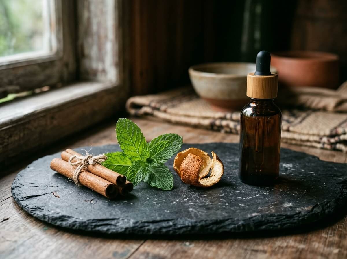 Cinnamon, peppermint, and citrus peel, common essential oil sources that can sting rosacea-prone skin
