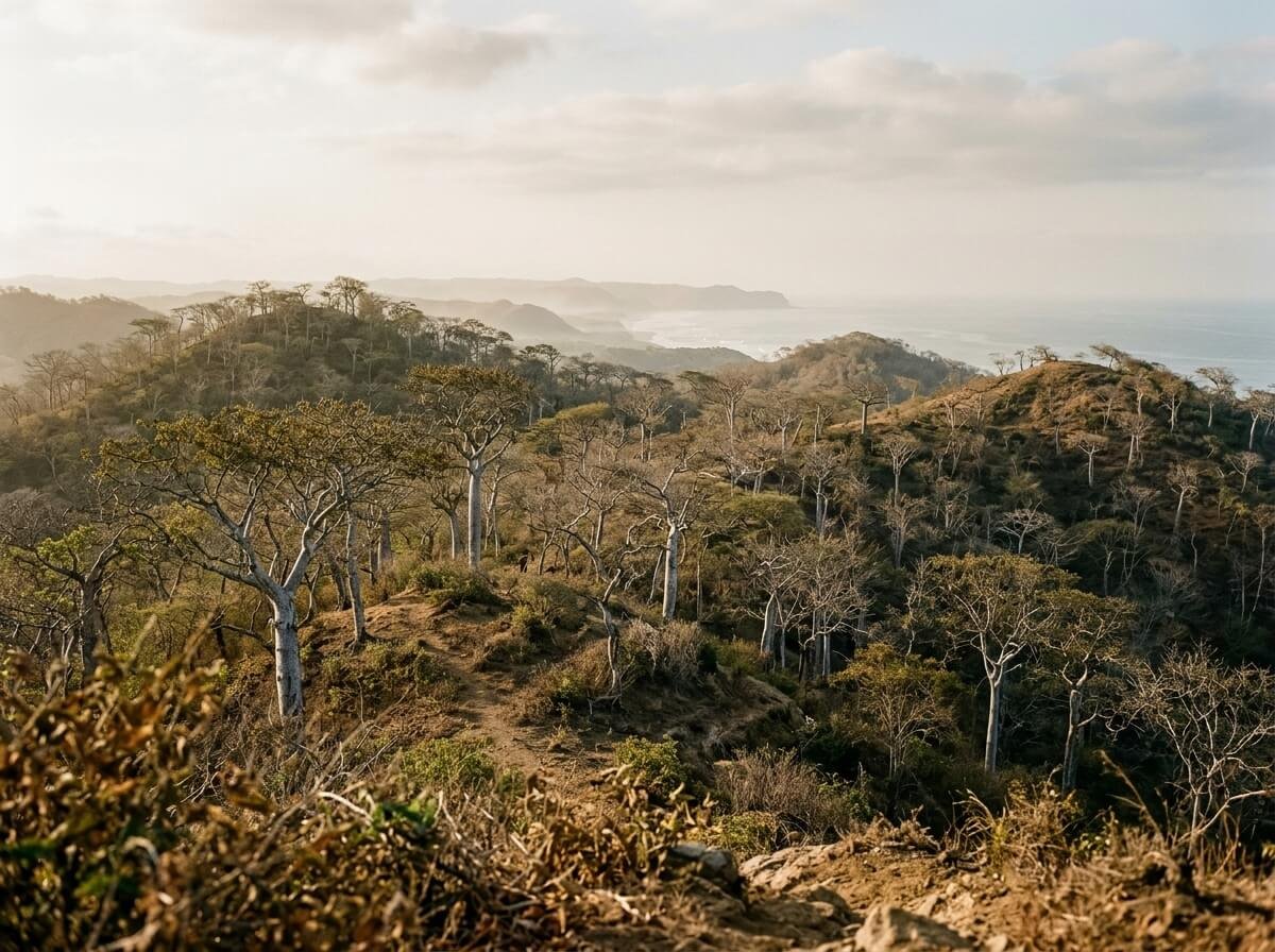 Dry coastal forest where palo santo trees grow in South America