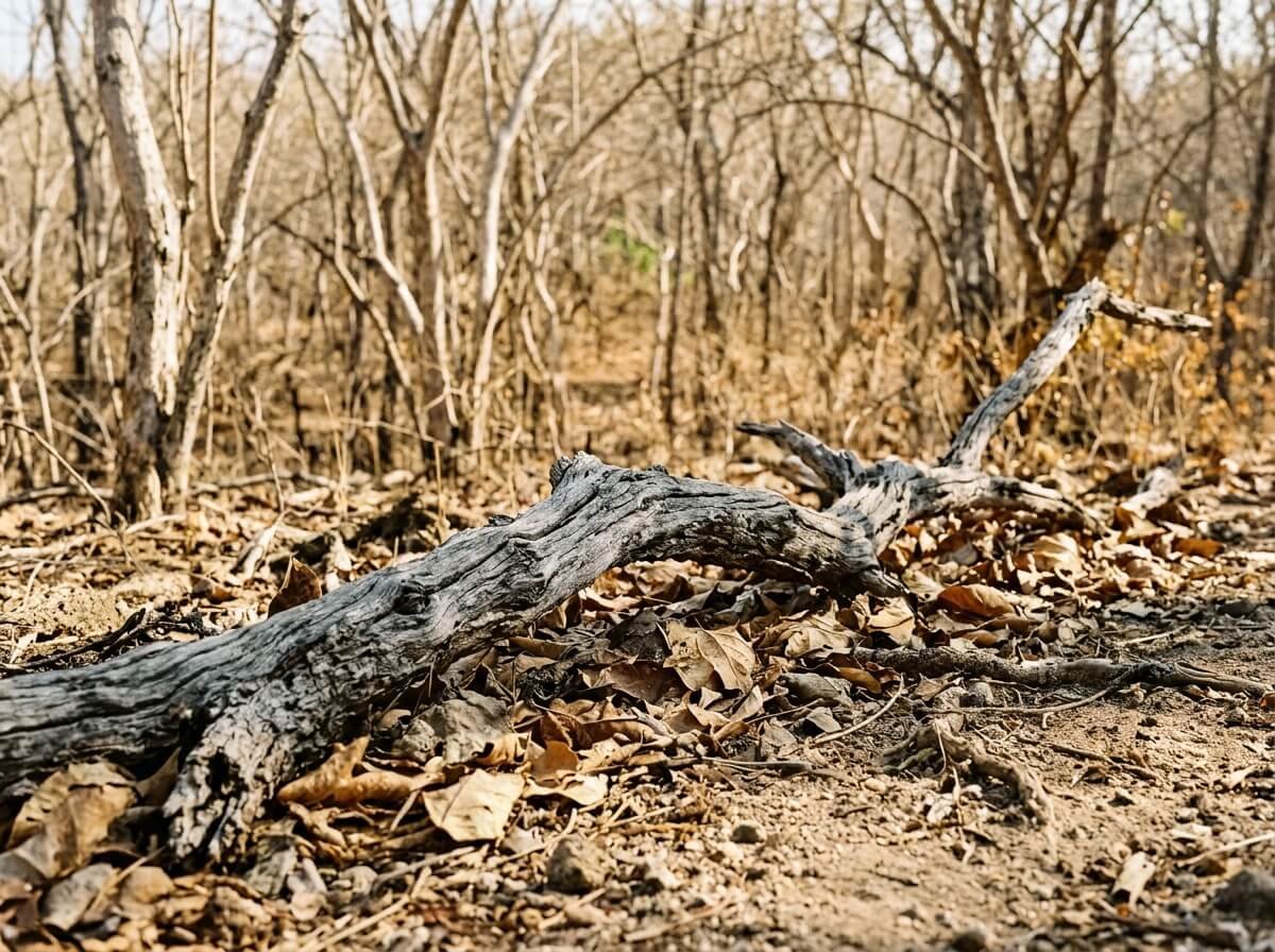 Fallen palo santo branch aging on a dry forest floor