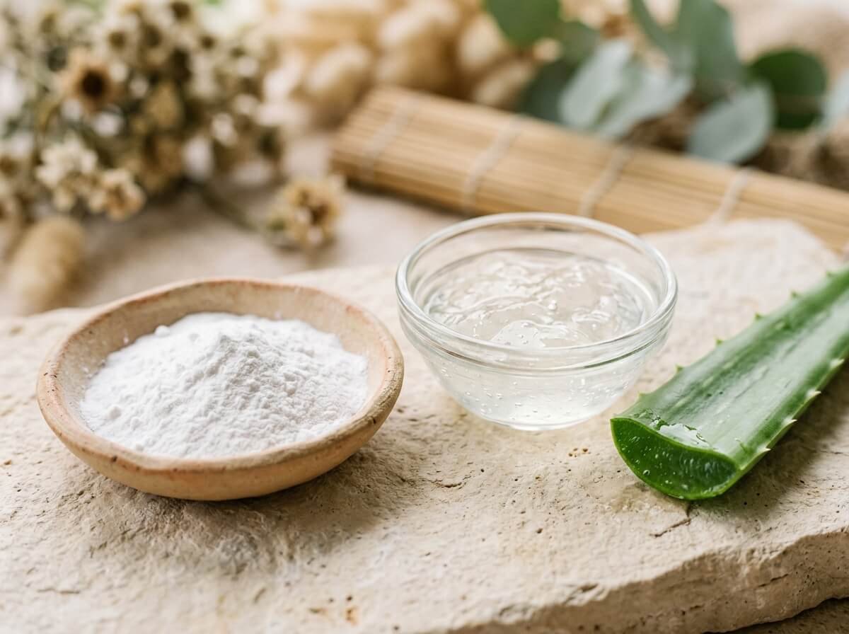 Baking soda beside aloe vera, the pH contrast that matters for sensitive underarms