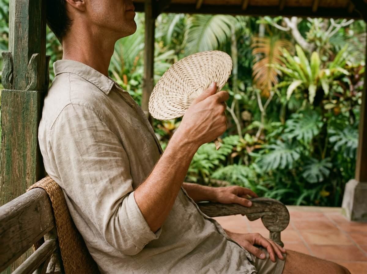 Person resting in the shade after a walk, where everyday sweat and underarm odor begin