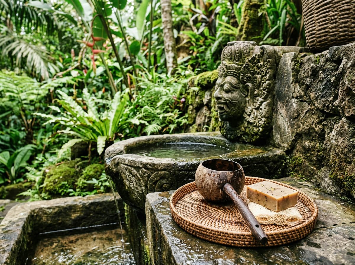 Outdoor Balinese washing basin, a reminder that over-washing strips the skin barrier