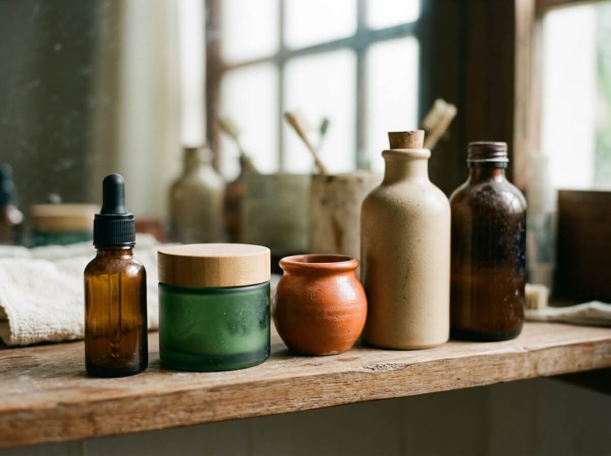 a five step skincare shelf, the kind skinimalism is meant to replace