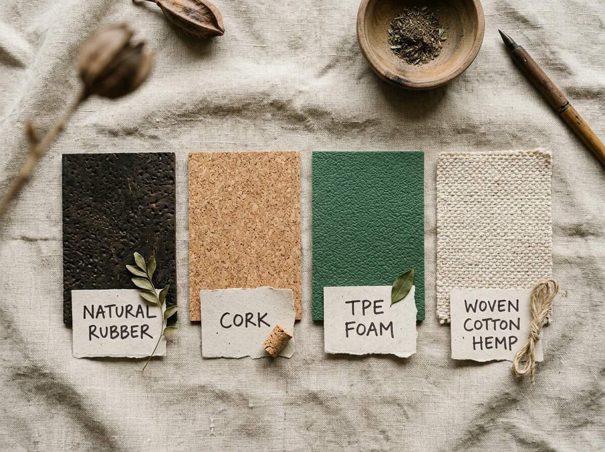 comparing yoga mat materials rubber cork TPE and cotton hemp